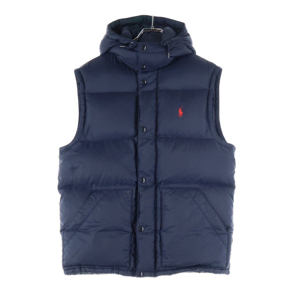POLO RALPH LAUREN(ポロラルフローレン) フロントロゴ刺繍 フェザーダウンベスト ジップアップ ナイロンジャケット ネイビー