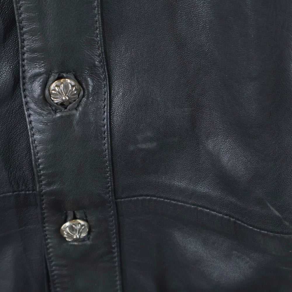CHROME HEARTS(クロムハーツ) クロスボールボタン レザーロングコート アウター ブラック