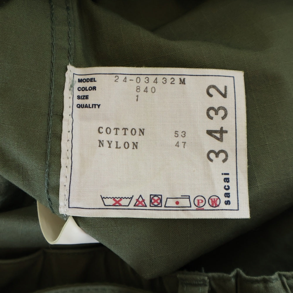 Sacai(サカイ) RipStop trouser ベルト ミリタリー ワイド パンツ カーキ 24-03432M