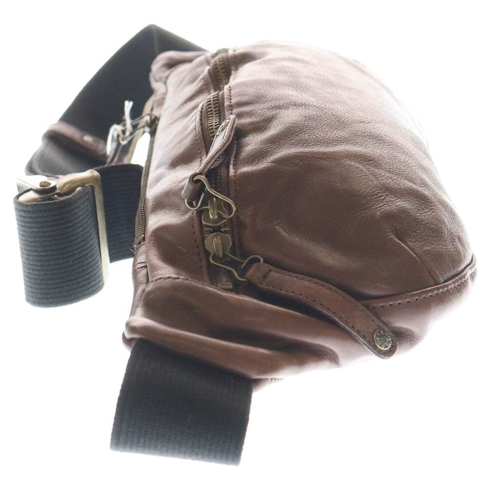 BUTTERO(ブッテロ) Washed Leather Shoulder Bag ウォッシュドレザーショルダーバッグ ウォッシュド加工レザーボディバッグ ブラウン