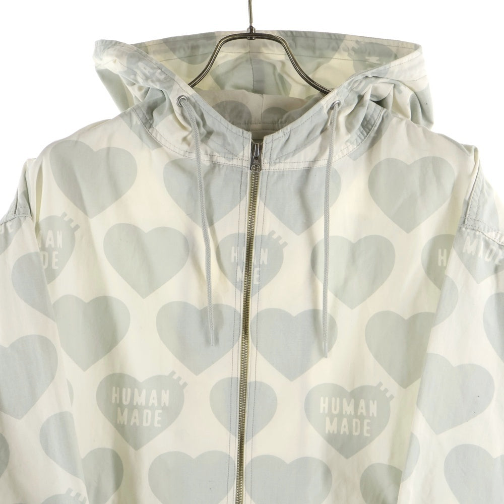 HUMAN MADE(ヒューマンメイド) Heart Zip-Up Parka ハートジップアップパーカー ロゴプリント総柄ジップアップフーデットジャケット ホワイト