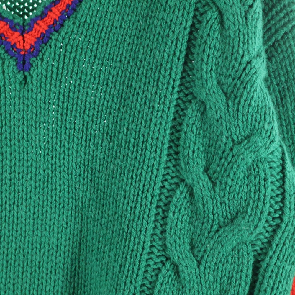 GUCCI(グッチ) 20SS Wool V Neck Cable Knit Sweater ウールVネックケーブルニットセーター 長袖ニットセーター 599310 グリーン