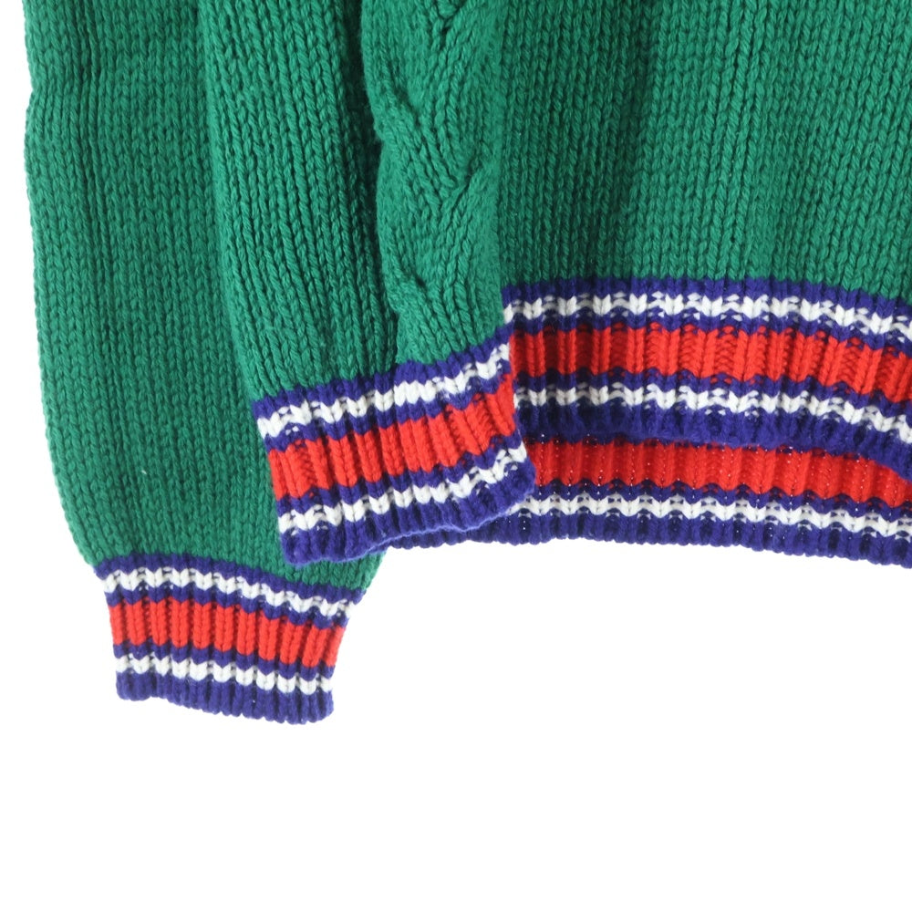 GUCCI(グッチ) 20SS Wool V Neck Cable Knit Sweater ウールVネックケーブルニットセーター 長袖ニットセーター 599310 グリーン