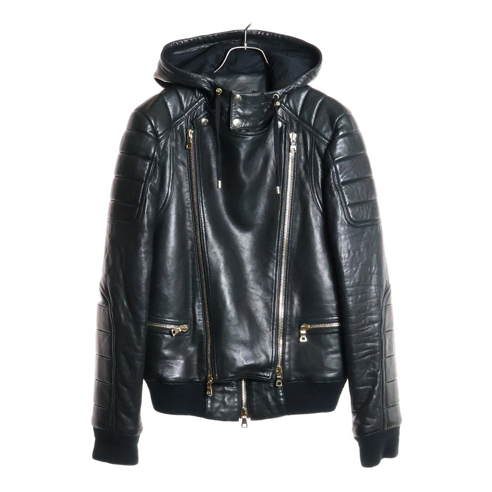 BALMAIN(バルマン) フーデット ラムスキン レザー ライダース 