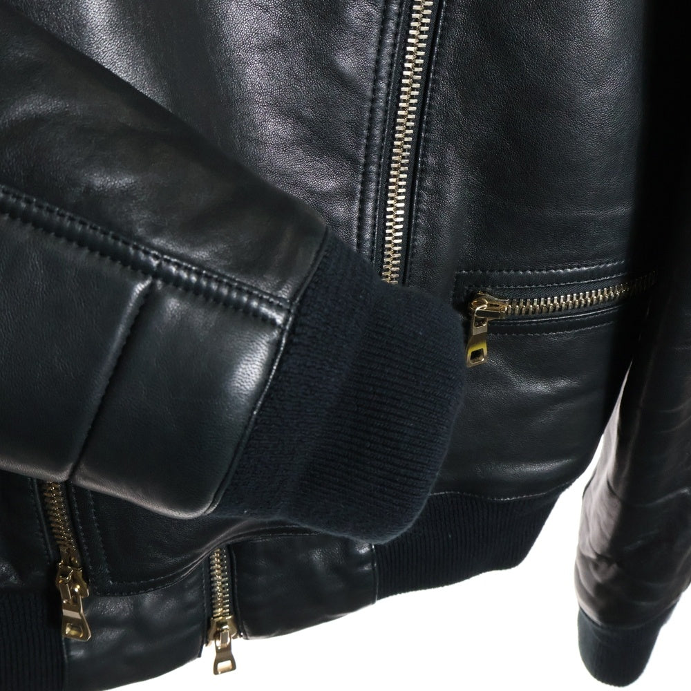 BALMAIN(バルマン) フーデット ラムスキン レザー ライダースジャケット ブラック 62 C896 D592