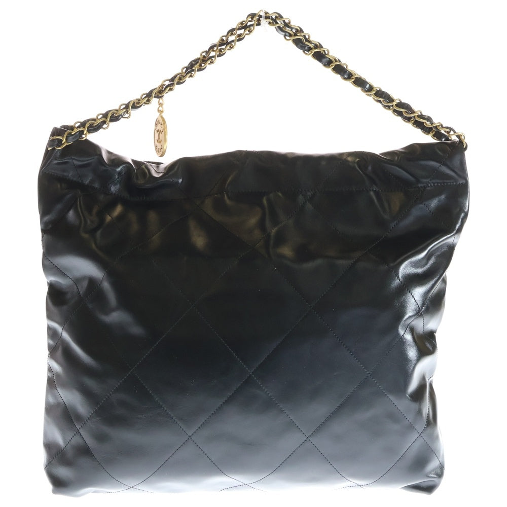 CHANEL(シャネル) シャネル22 ミディアム マトラッセ グリーン シャイニーカーフスキン ゴールド金具 ショルダーバッグ ブラック レディース