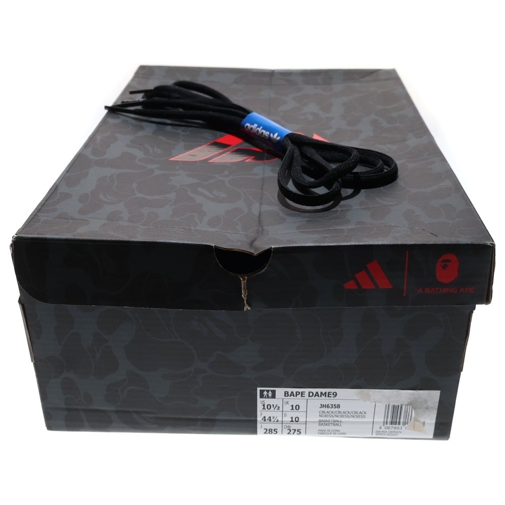 adidas(アディダス) ×A Bathing Ape Dame 9 Core Black ×アベイシングエイプ デイム9 コアブラック カモ総柄レースアップローカットスニーカー US10.5/28.5cm JH6358