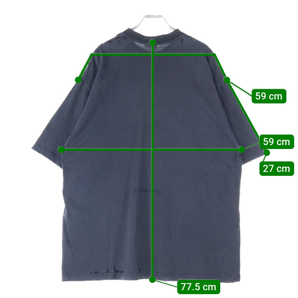 BALENCIAGA(バレンシアガ) 24AW PARIS LIBERTY ヴィンテージ加工自由の女神プリント半袖Tシャツ ブラック 764235 TQVR9