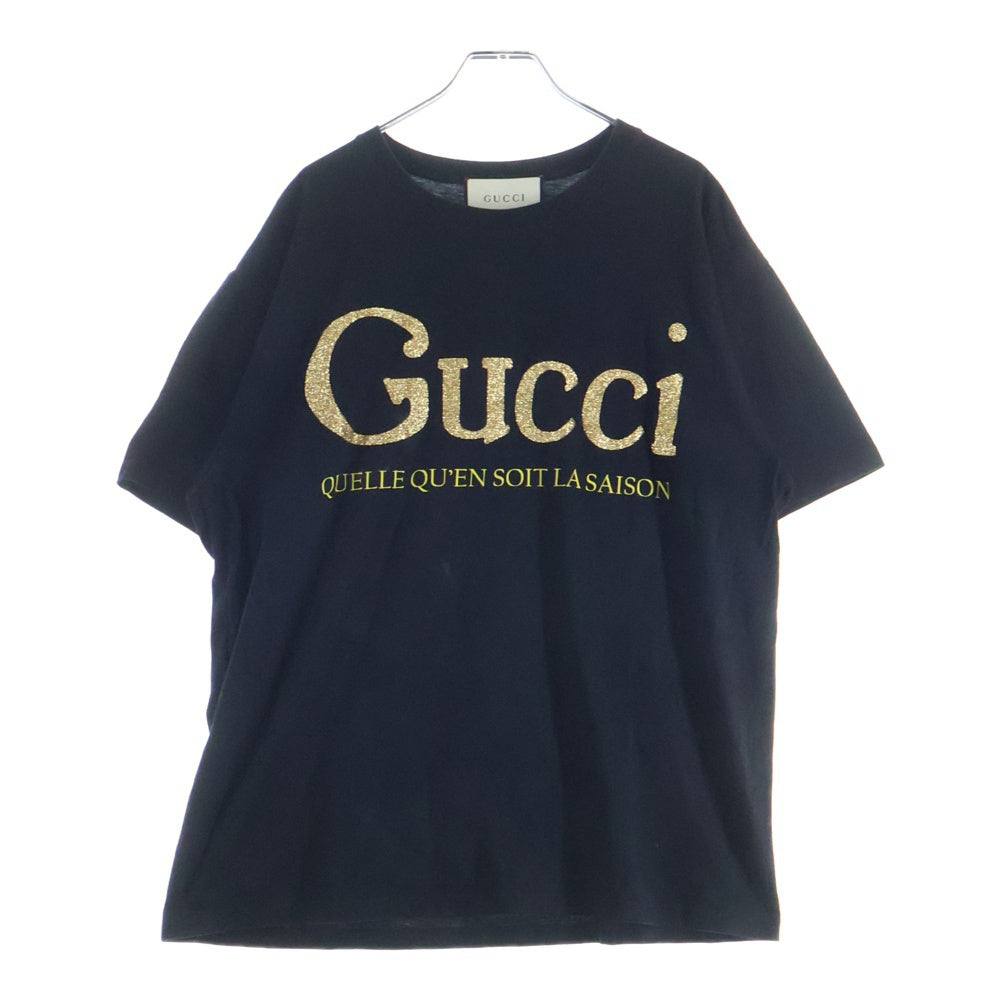 GUCCI(グッチ) 19AW Glitter Print Tee ラメロゴプリント半袖Tシャツ クルーネックカットソー 615044 XJCLF ブラック