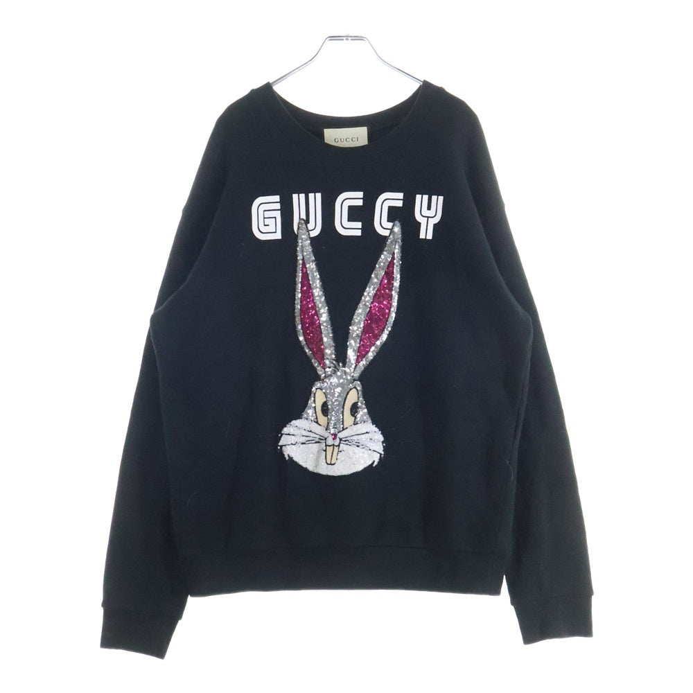 GUCCI(グッチ) ×LOONEY TUNES ルーニーチューンズ スパンコール装飾 キャラクター刺繍クルーネックスウェットトレーナー 469250-X9S59 ブラック