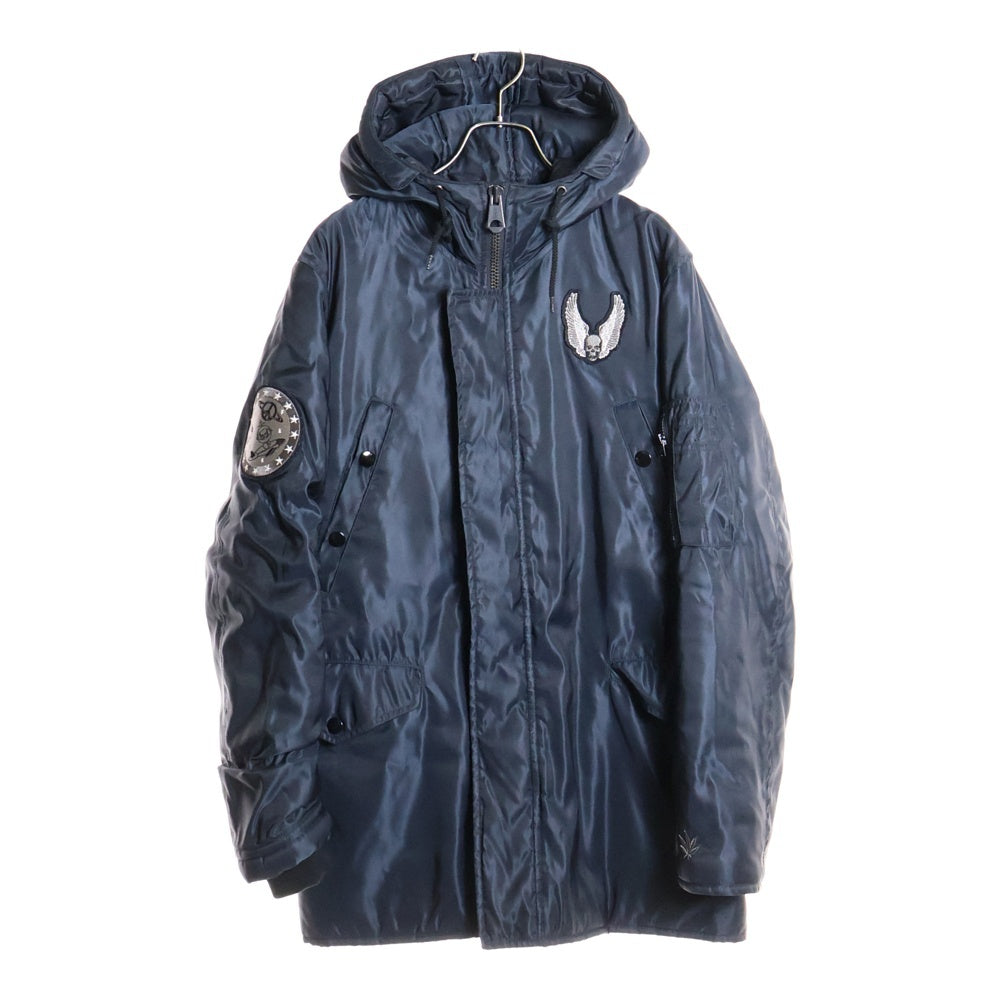 lucien pellat-finet(ルシアンペラフィネ) N-3B スカル ワッペン 刺繍 中綿 フライト ロングミリタリージャケット アウター ブラック