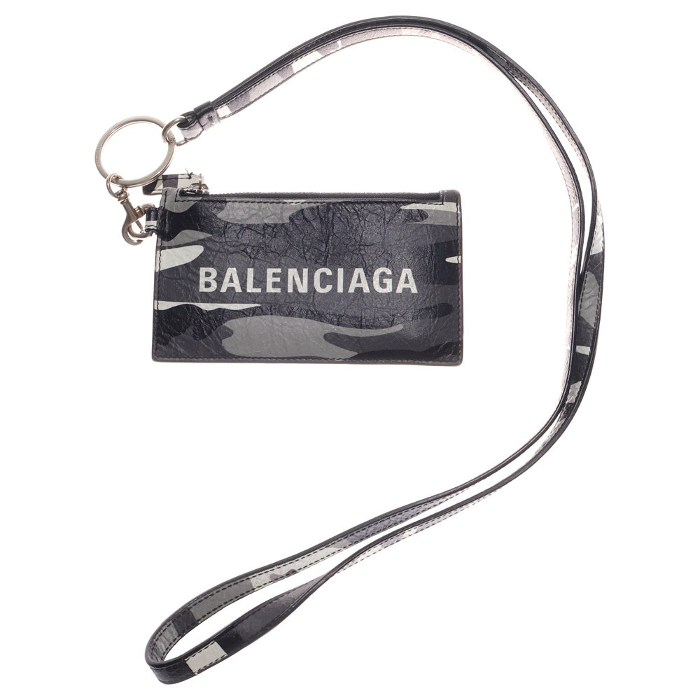 BALENCIAGA(バレンシアガ) ロゴデザイン カモ 迷彩柄 カードケース ネックストラップ付き 594548 グレー