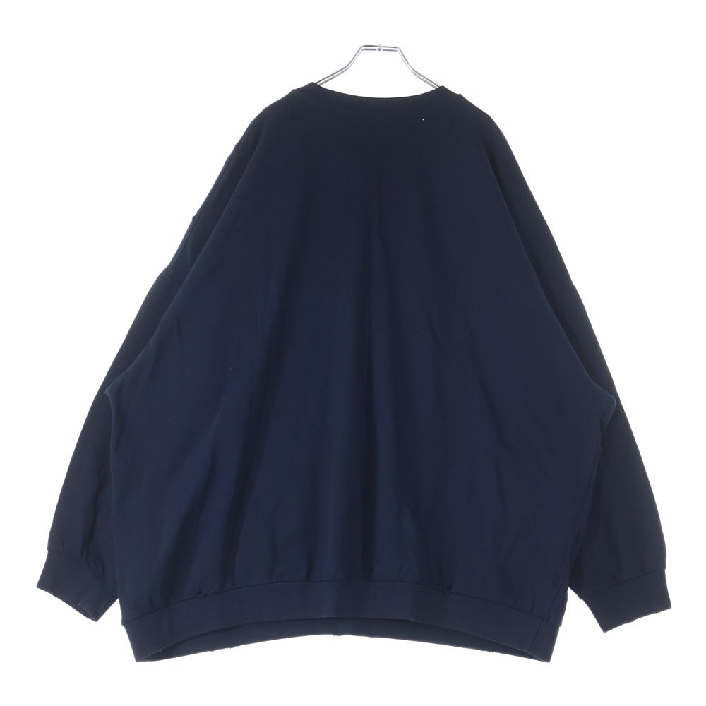 RAF SIMONS(ラフシモンズ) 22SS Destroyed Crewneck Sweatshirts デストロイドクルーネックスウェットシャツ ダメージ加工ロゴプリントスウェットシャツ 221-M167 ネイビー