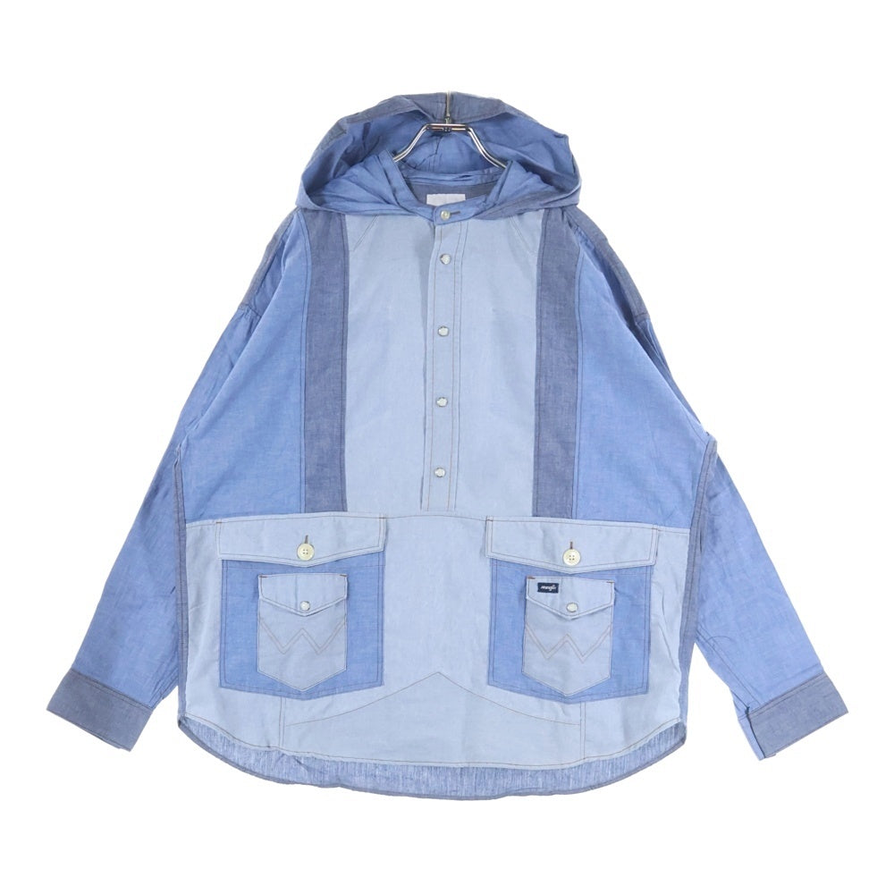 CHANGES(チェンジズ) Remake Anorak Shirt Parka リメイクアノラックシャツパーカー ハーフボタンフーデット長袖シャツ ブルー