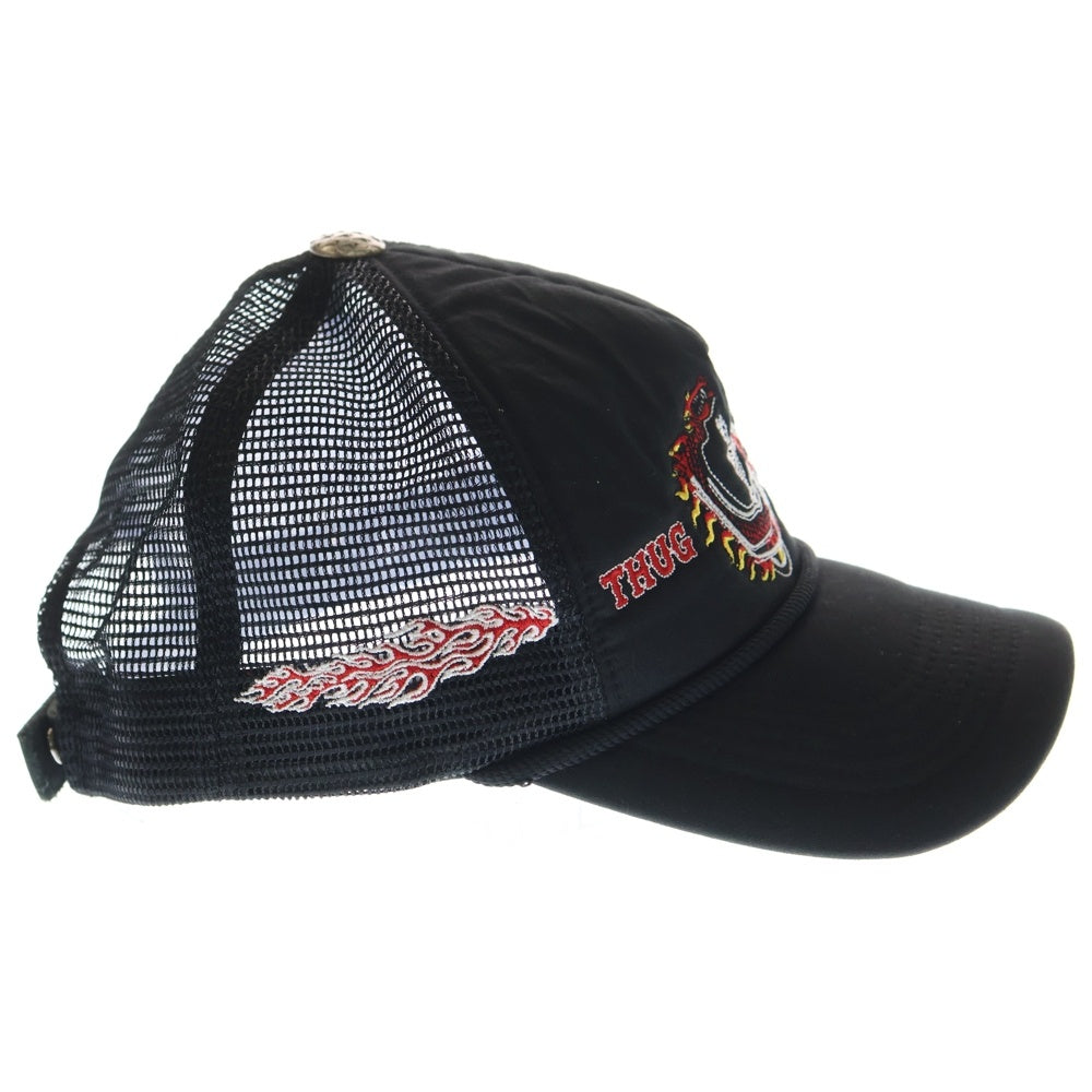 THUG CLUB(サグクラブ) Dragon Chopper Cap ドラゴンチョッパーキャップ ロゴ刺繡メッシュトラッカーキャップ 帽子 TC25AC3401 ブラック