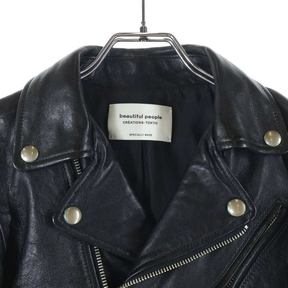 beautiful people(ビューティフルピープル) ラムレザー ダブルライダースジャケット ブラック レディース
