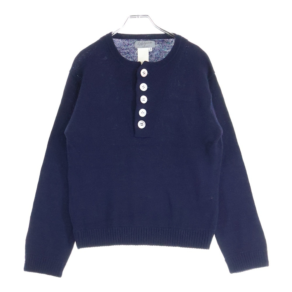Yohji Yamamoto POUR HOMME(ヨウジヤマモト プールオム) Henley Neck Knit Sweater ヘンリーネックニットセーター 長袖ウールニットセーター ネイビー