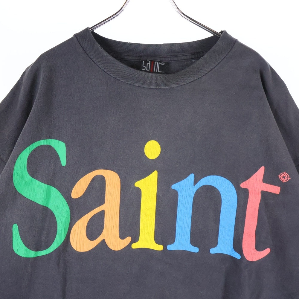 SAINT MICHAEL(セントマイケル) 24SS COLORFUL SAINT プリント ヴィンテージ加工 半袖Tシャツ カットソー ブラック
