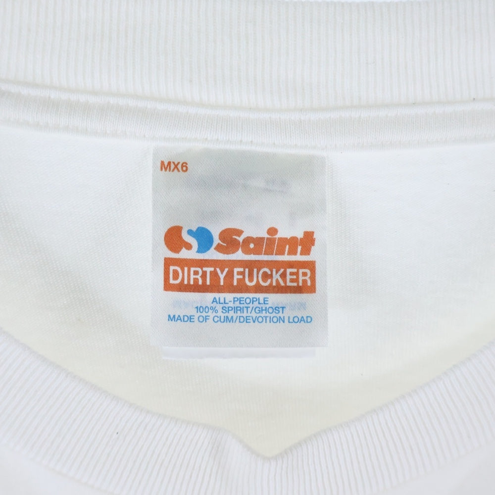 SAINT MICHAEL(セントマイケル) 24AW SAINT SS TEE セイント プリント ヴィンテージ加工 半袖カットソー Tシャツ ホワイト SM-YS1-0000-008