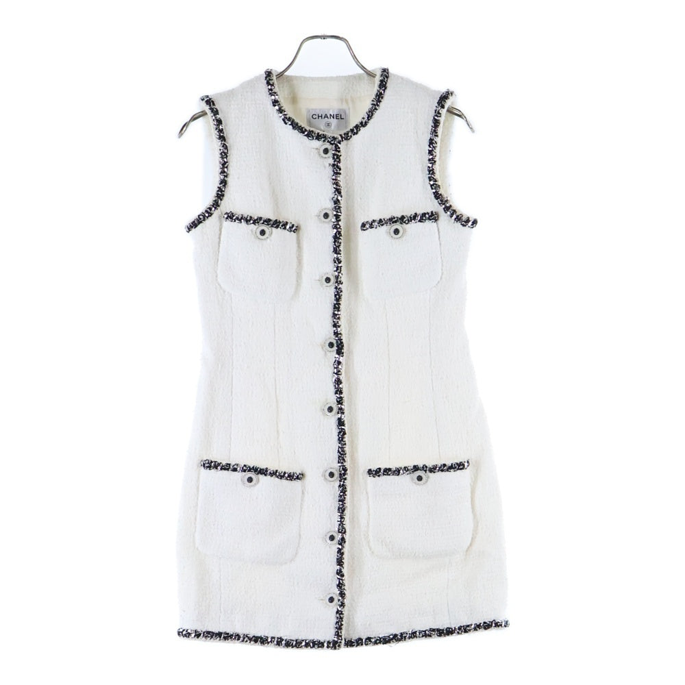 CHANEL ノースリーブミニワンピース クリーム 219236-02.jpg