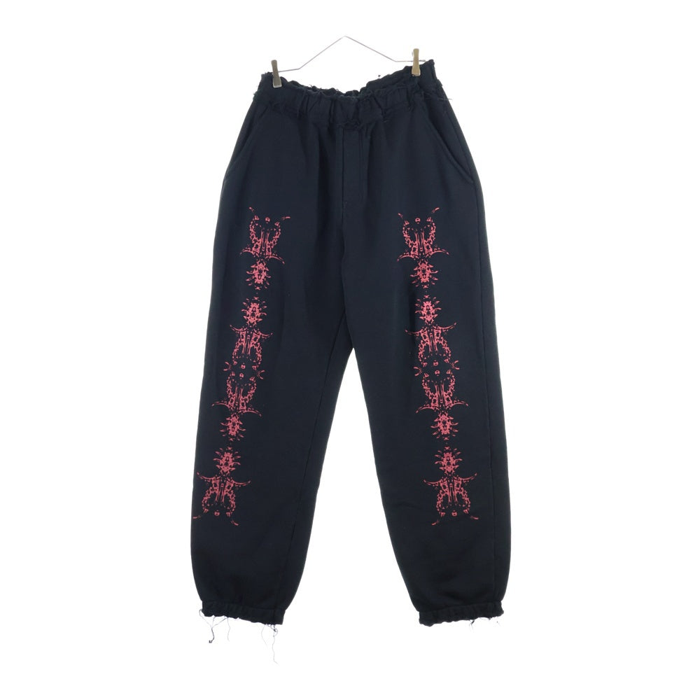 THUG CLUB(サグクラブ) 24SS Dragon Sweat Pant ドラゴンジョガースウェットパンツ ロゴプリントダメージ加工スウェットパンツ TC24PT1502 ブラック