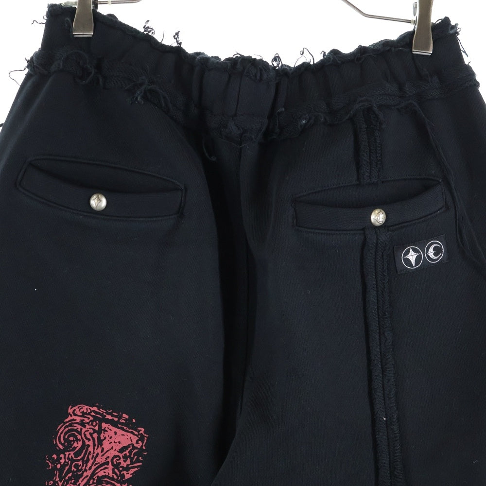 THUG CLUB(サグクラブ) 24SS Dragon Sweat Pant ドラゴンジョガースウェットパンツ ロゴプリントダメージ加工スウェットパンツ TC24PT1502 ブラック