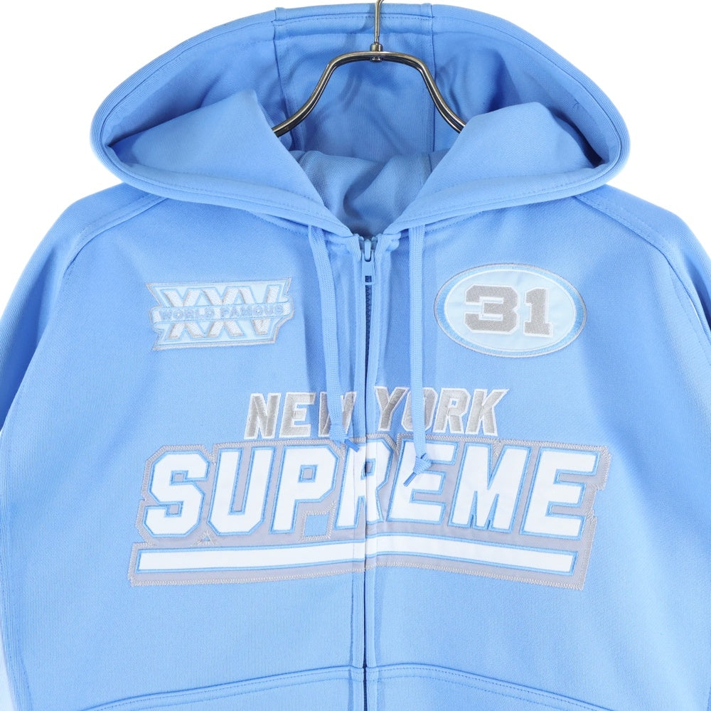 SUPREME(シュプリーム) 25AW Football Zip Up Hooded Sweatshirt フットボールジップアップスウェットシャツ ロゴ刺繍ジップアップフーデットパーカー ブルー