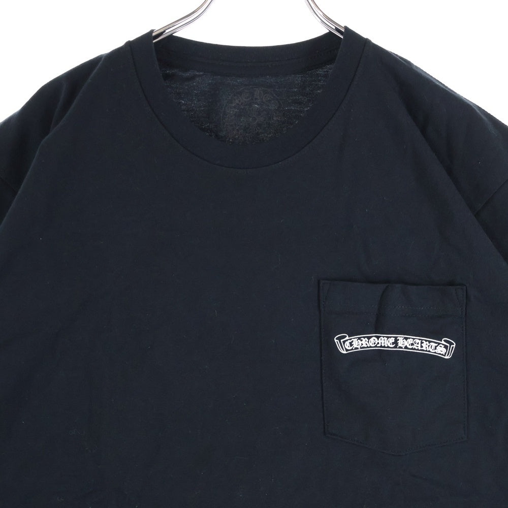 CHROME HEARTS(クロムハーツ) バックスクロールラベルプリント 胸ポケット 半袖Tシャツ カットソー ブラック