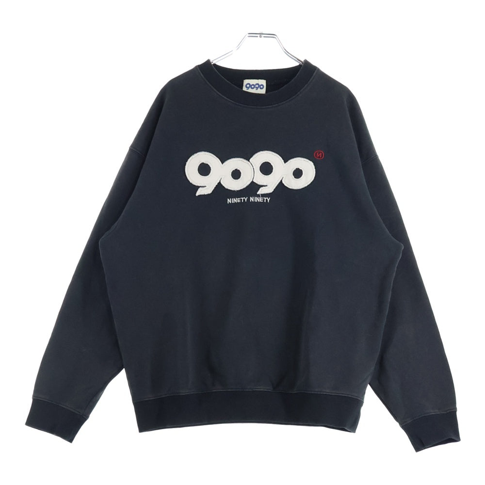 9090(ナインティナインティ) OG Logo Patched Crewneck Sweat NN1822 ビンテージ加工 ロゴデザイン クルーネックスウェットトレーナー ブラック