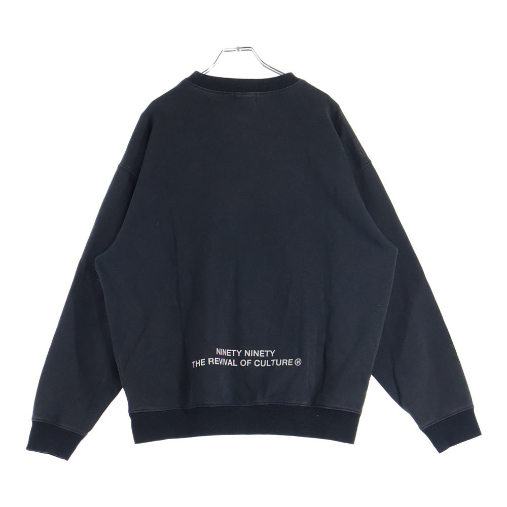 9090(ナインティナインティ) OG Logo Patched Crewneck Sweat NN1822 ビンテージ加工 ロゴデザイン クルーネックスウェットトレーナー ブラック
