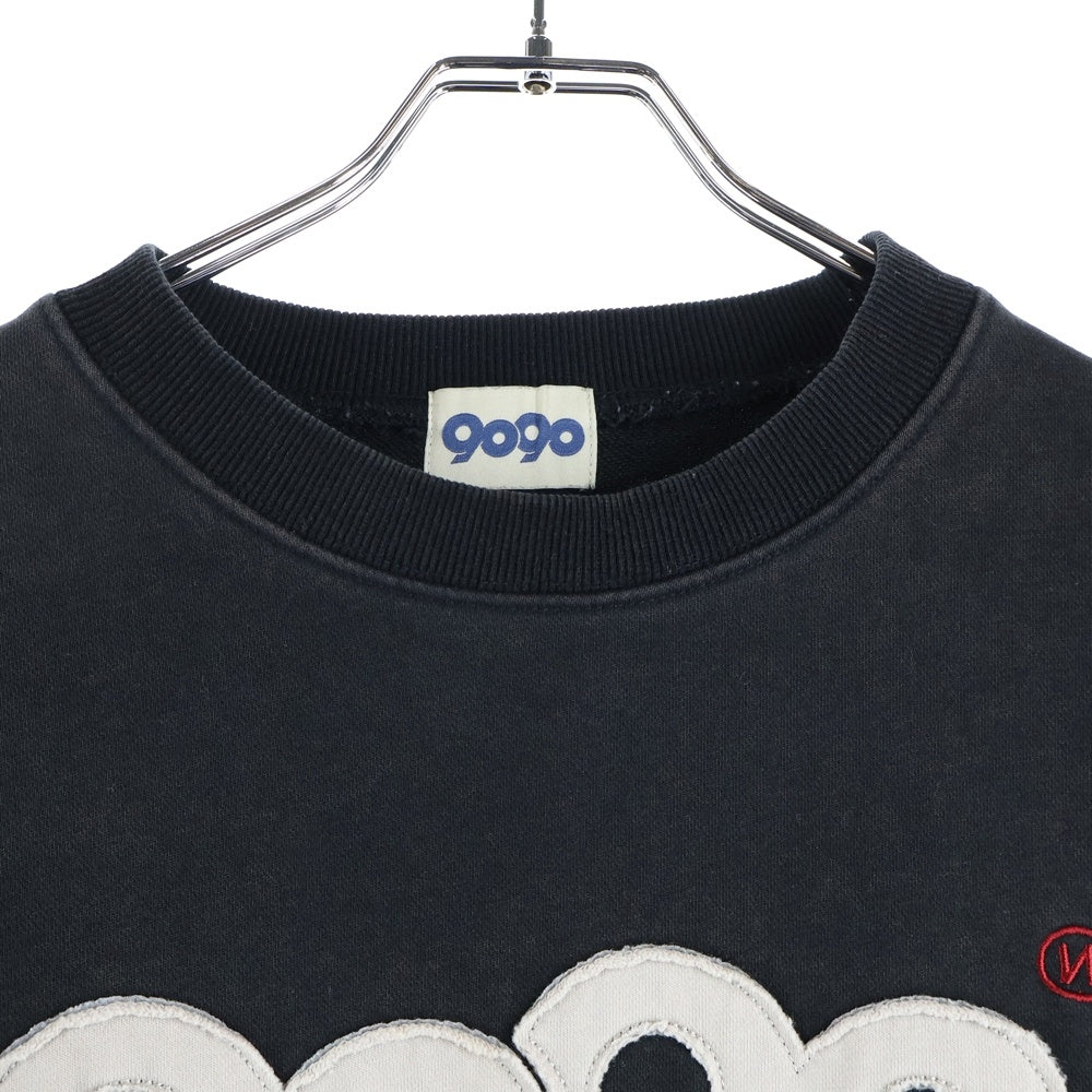 9090(ナインティナインティ) OG Logo Patched Crewneck Sweat NN1822 ビンテージ加工 ロゴデザイン クルーネックスウェットトレーナー ブラック