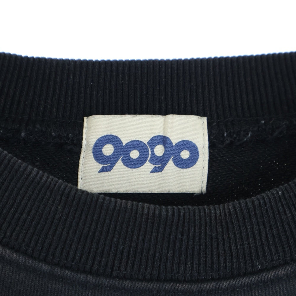 9090(ナインティナインティ) OG Logo Patched Crewneck Sweat NN1822 ビンテージ加工 ロゴデザイン クルーネックスウェットトレーナー ブラック