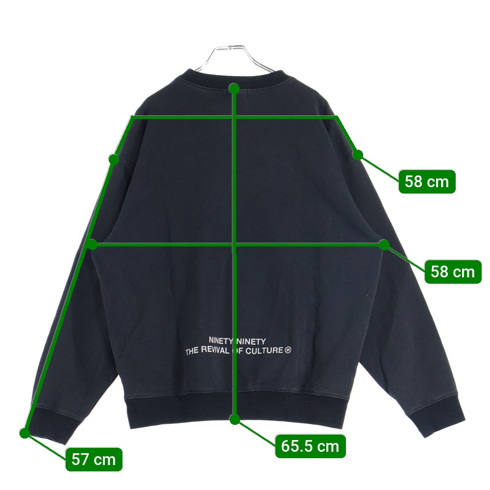 9090(ナインティナインティ) OG Logo Patched Crewneck Sweat NN1822 ビンテージ加工 ロゴデザイン クルーネックスウェットトレーナー ブラック