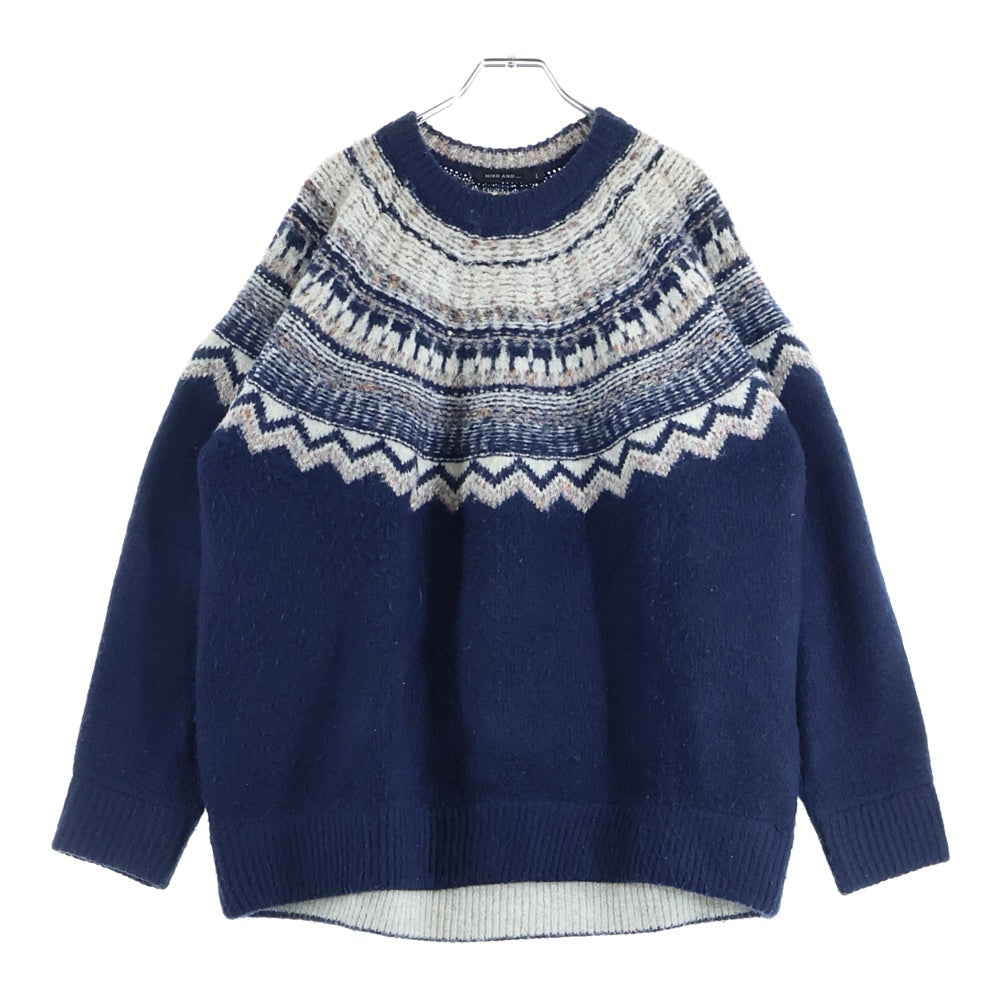 niko and(ニコアンド) ノルディック柄 クルーネックニット ネイビー