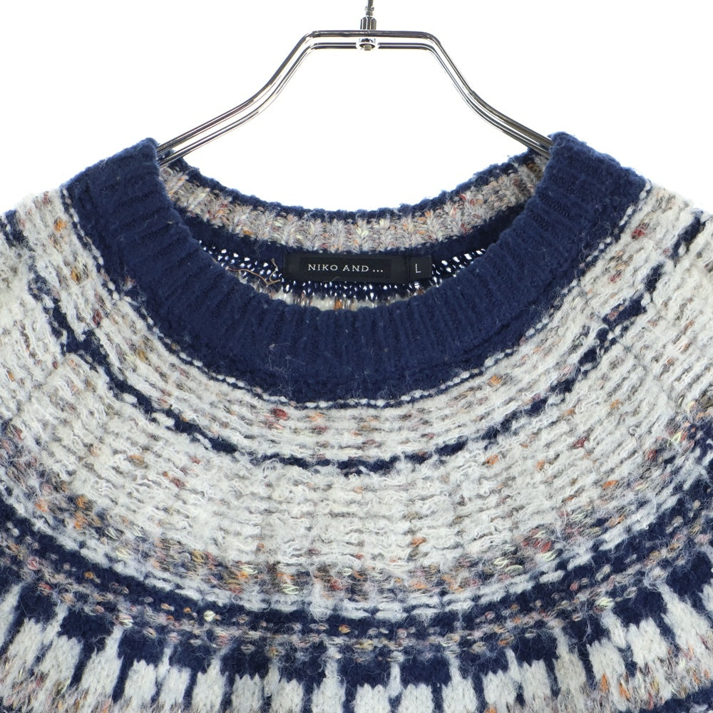 niko and(ニコアンド) ノルディック柄 クルーネックニット ネイビー