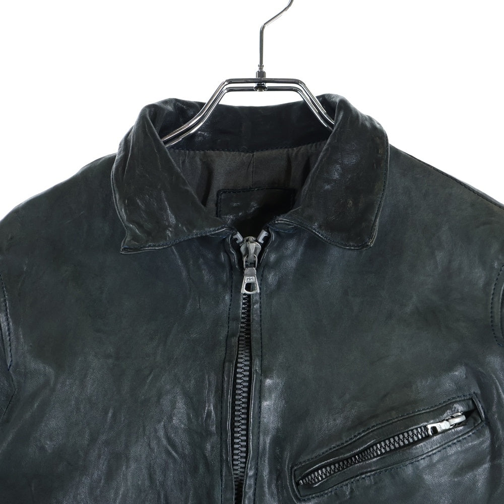 ISAMU KATAYAMA BACKLASH(イサムカタヤマバックラッシュ) カウレザー ジップアップ シングルライダースジャケット 製品染め ブラック