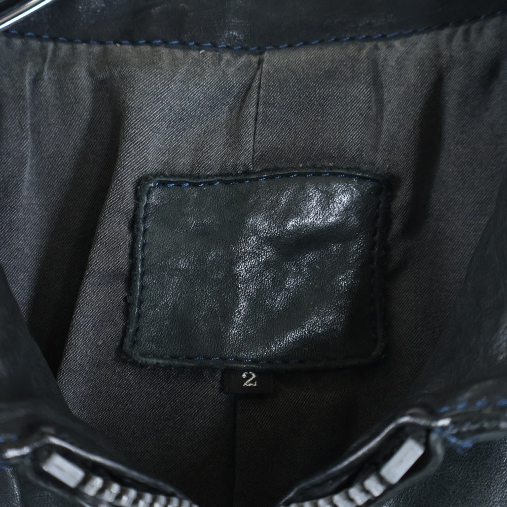 ISAMU KATAYAMA BACKLASH(イサムカタヤマバックラッシュ) カウレザー ジップアップ シングルライダースジャケット 製品染め ブラック