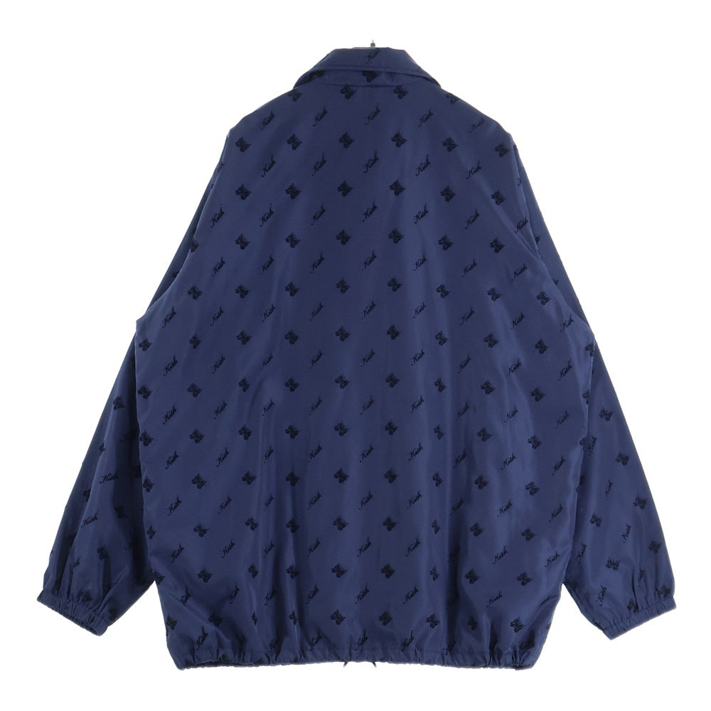 KITH(キス) ×Needles Coach Jacket ニードルス コーチジャケット ロゴフェルト総柄ナイロンボタンダウンジャケット ネイビー