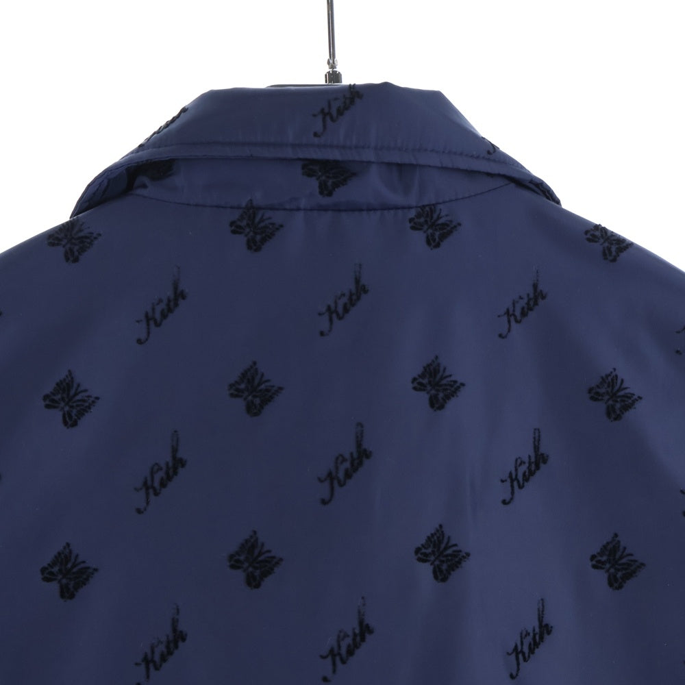 KITH(キス) ×Needles Coach Jacket ニードルス コーチジャケット ロゴフェルト総柄ナイロンボタンダウンジャケット ネイビー