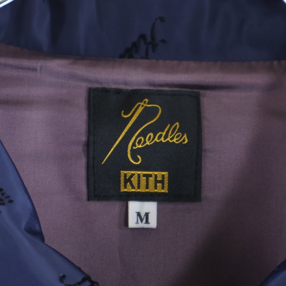 KITH(キス) ×Needles Coach Jacket ニードルス コーチジャケット ロゴフェルト総柄ナイロンボタンダウンジャケット ネイビー