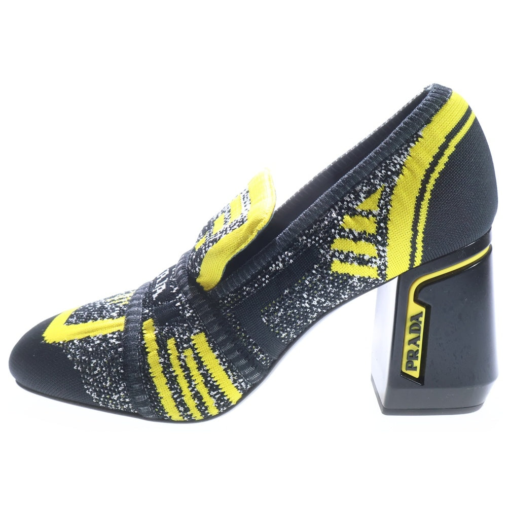 PRADA(プラダ) Knit court pumps ニットチャンキーヒール パンプス レディース ブラック/イエロー