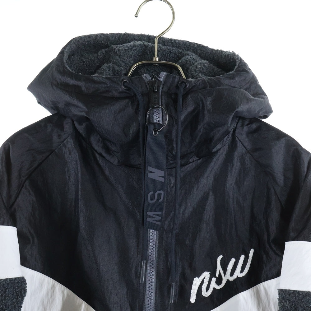 NIKE(ナイキ) Sherpa Wind Runner シェルパウインドランナー ロゴ刺繍ボア切替ナイロンジップアップジャケット 930317-010 ブラック