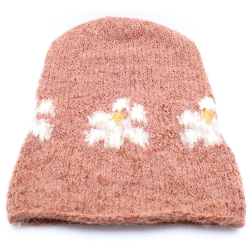 NO BRAND(ノーブランド) MacMahon Knitting Mills マクマホンニッティングミルズ Balaclava-Flower バラクラバ フラワー モヘア混アクリルニットバラクラバ 目出し帽 ブラウン
