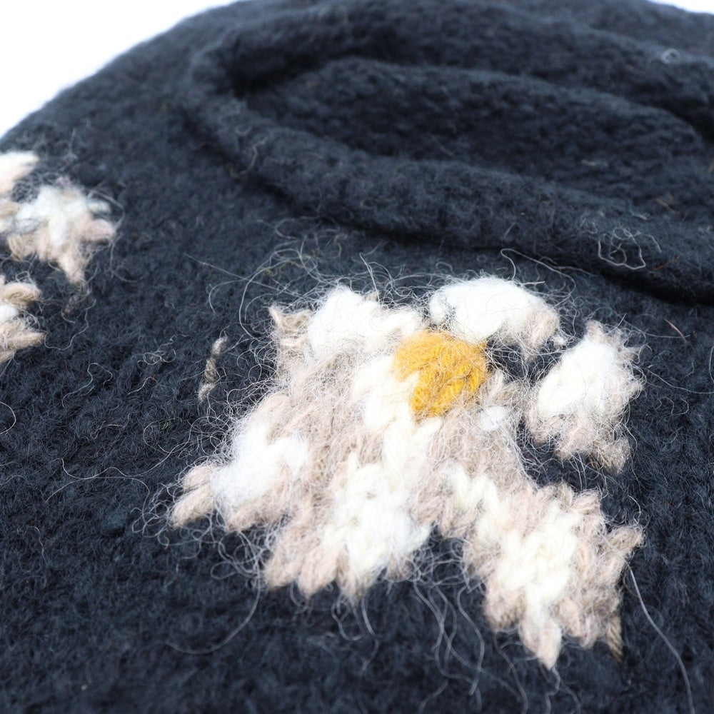 NO BRAND(ノーブランド) MacMahon Knitting Mills マクマホンニッティングミルズ Balaclava-Flower バラクラバ フラワー モヘア混アクリルニットバラクラバ 目出し帽 ブラック