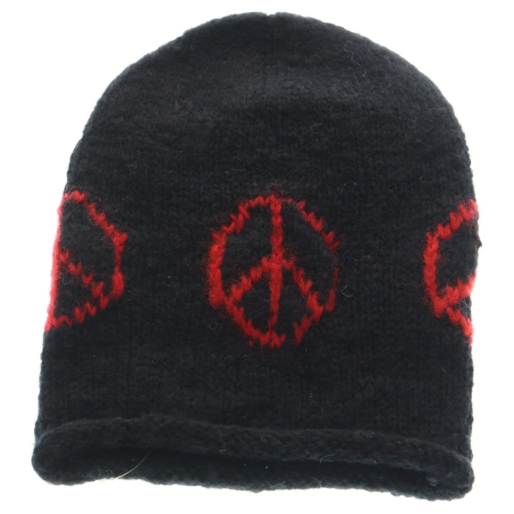 MacMahon Knitting Mills(マクマホンニッティングミルズ) マクマホンニッティングミルズ Balaclava-Peace バラクラバ ピース モヘア混アクリルニットバラクラバ 目出し帽 ブラック/レッド