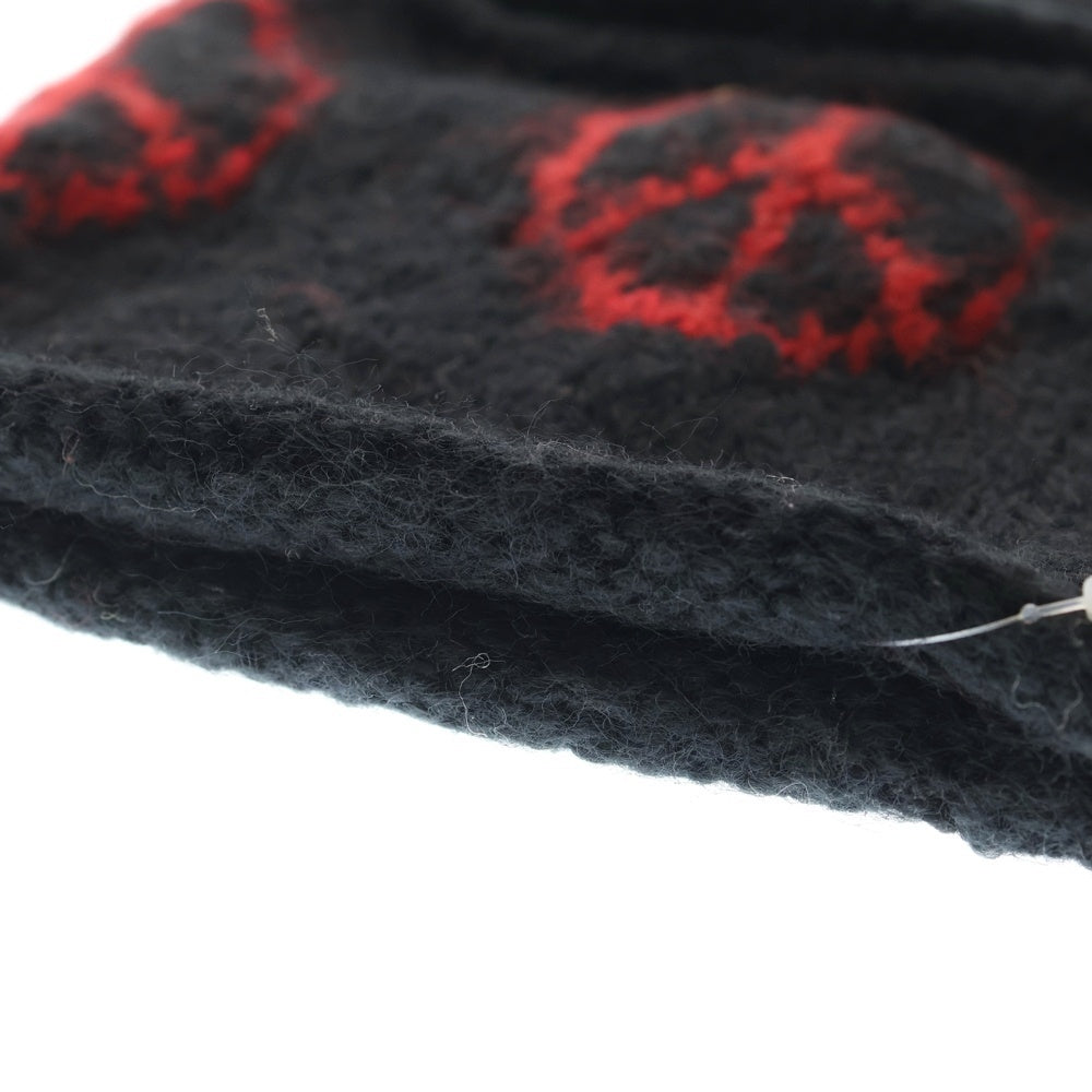 MacMahon Knitting Mills(マクマホンニッティングミルズ) マクマホンニッティングミルズ Balaclava-Peace バラクラバ ピース モヘア混アクリルニットバラクラバ 目出し帽 ブラック/レッド