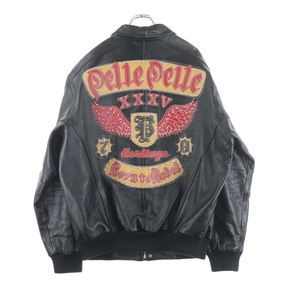 pelle pelle(ペレペレ) スタッズロゴ レザーバーシティージャケット ブラック