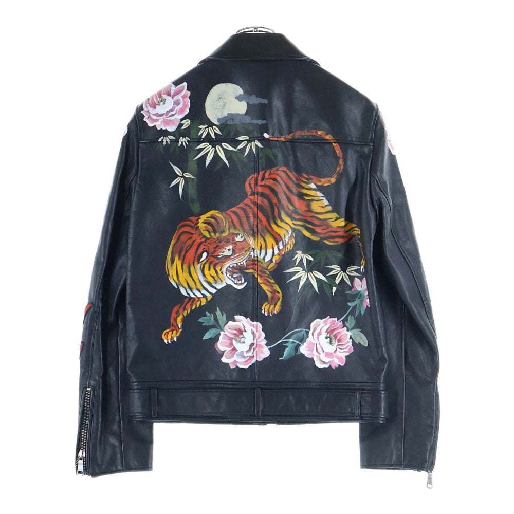 GUCCI(グッチ) ミケーレ期 DIY フローラルペイント デザイン カウレザー ダブル レザー ジャケット ブラック 458122 XN622
