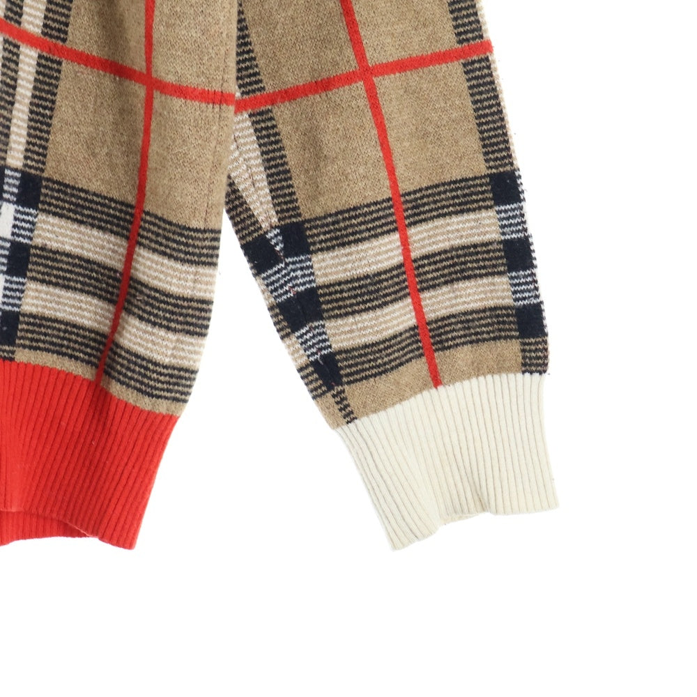 BURBERRY(バーバリー) 20SS Check Merio Wool Jacquard Sweater ノバチェック柄Vネックニットセーター 8023664 ブラウン/レッド