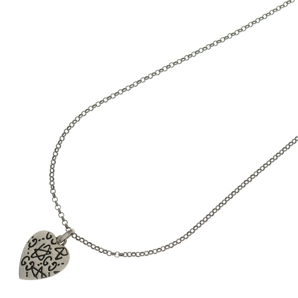 GUCCI(グッチ) Ghost Heart GG Skull ゴーストハートGGスカル ハートモチーフチェーンネックレス Ag925 455540 シルバー レディース